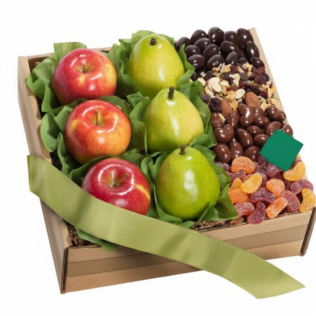 Organic Fresh Fruit, Sweets And Treats Gift Box