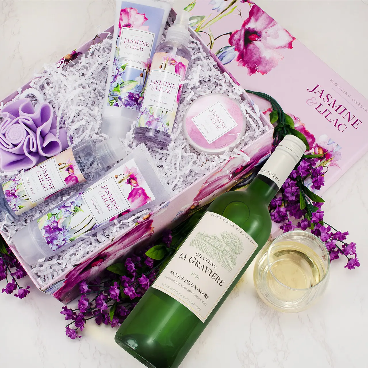 Jasmine & Lilac Calming Spa & White Wine Gift Set