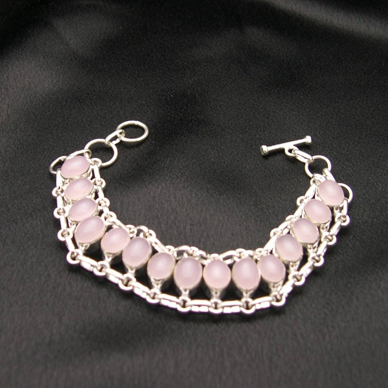 Artist-Crafted Sterling Silver & Pink Quartz Chain Bracelet