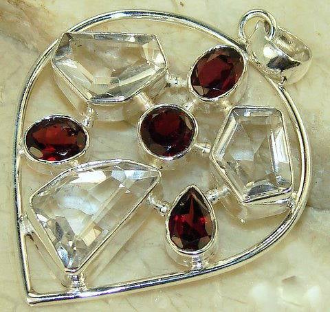 Sterling Silver Rock Crystal & Garnet Pendant