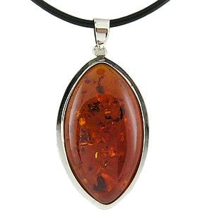 Sterling Silver & Amber Ovoid Pendant