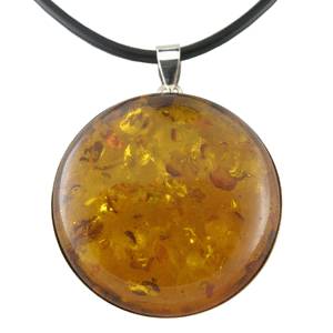 Sterling Silver & Amber Round Pendant