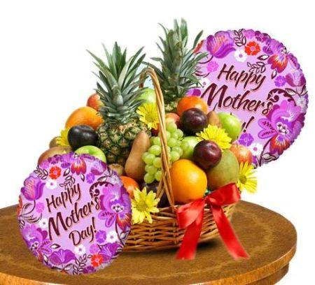 Fresh Fruit Basket And Mylar Balloons