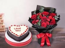 12 RED ROSES WITH 1 KG CAKE