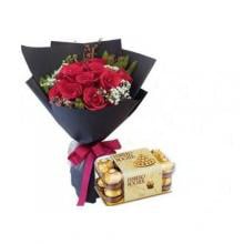 Valentines 12 Red Roses Bouquet With Free Chocolate Box