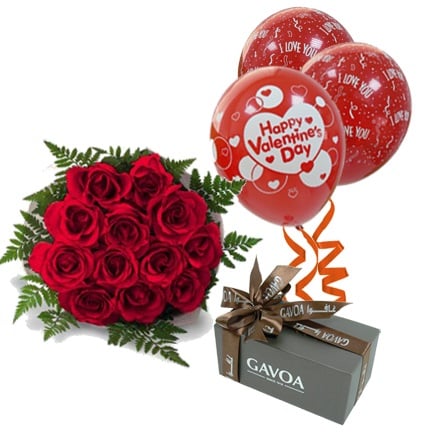 Red Roses, Chocolates And Mylar Baloons