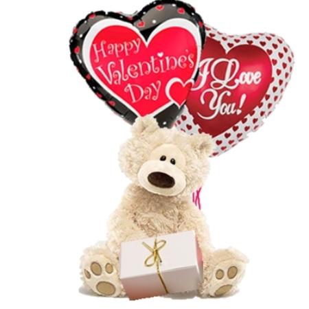 Chocolates, Teddy Bear And Heart Shaped Mylar Balloons