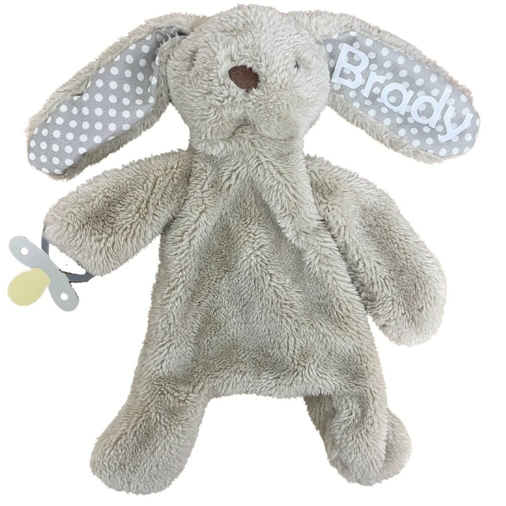 Personalised Bunny Baby Comforter with Dummy Holder by ES Kids Beige/Grey