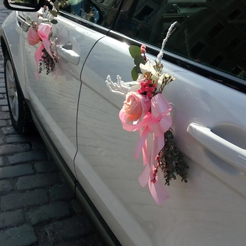 Pink flower wedding car decor