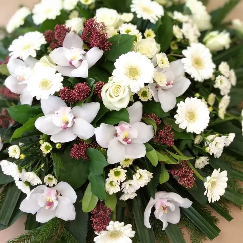 Funeral wreath of white flowers