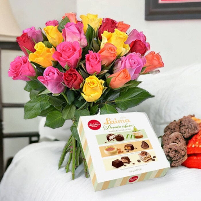 Multicolored Roses and Chocolates