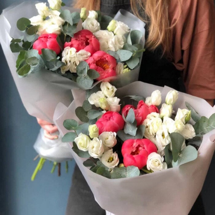 Peonies & Eustoma with Eucaliptus