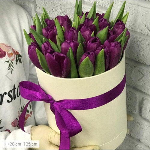 Purple tulips in a box (29 pcs)