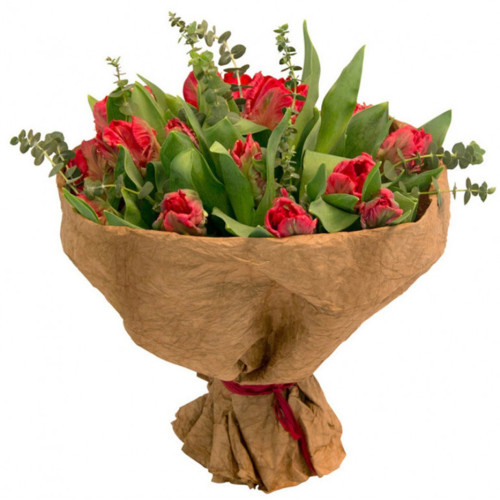 Red tulips & Eucalyptus (15 tulips)
