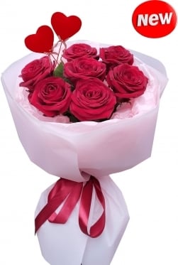 Roses & Hearts from 7 to 101 (9 stems)