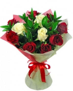 Red and White Roses (11 stems)