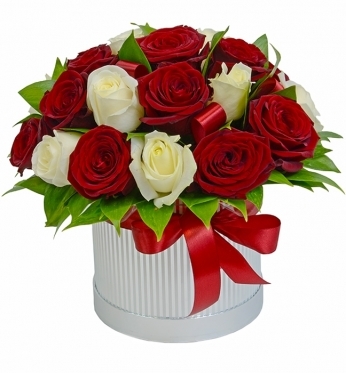 Red & White at the Hat box (25 stems)