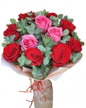 Pink in Red. From 11 to 101 Roses (11 stems)