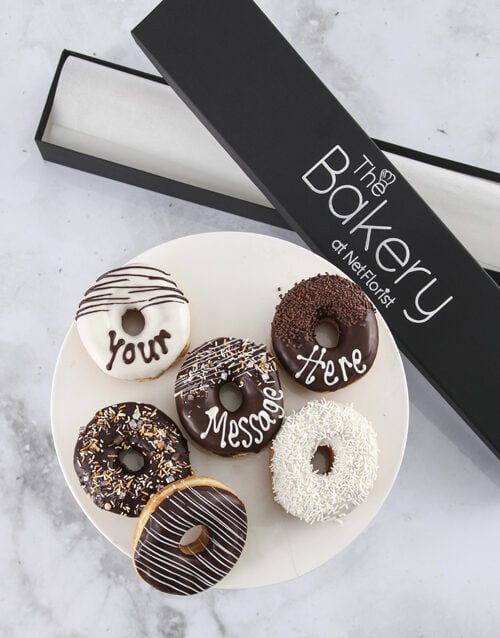 Personalised Vanilla Choc Doughnut Box (6 Kraftbox)