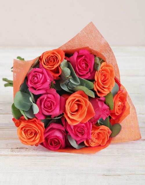 Sunset Rose Bouquet (12 Roses)