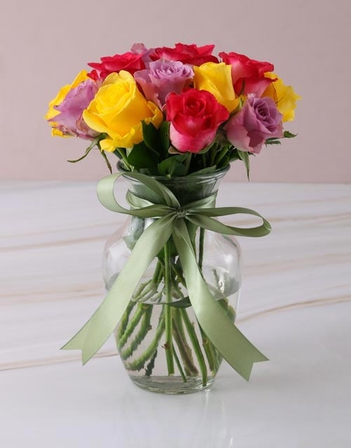 Captivating Mixed Roses In Vase