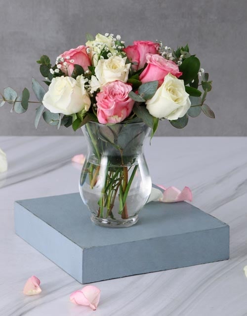 Precious Pink And White Rose Arrangement