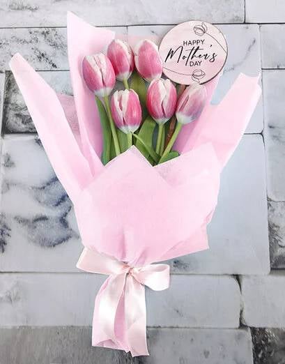 Best Mom Pink Tulips In White Wrapping