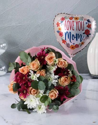 Love You Mom Mixed Flowers And Balloon