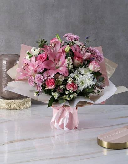 Cute Pink Roses And White Flowers
