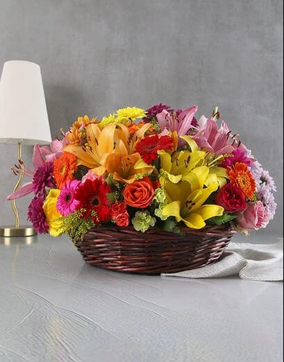 Bright Country Flowers In A Basket (Small)