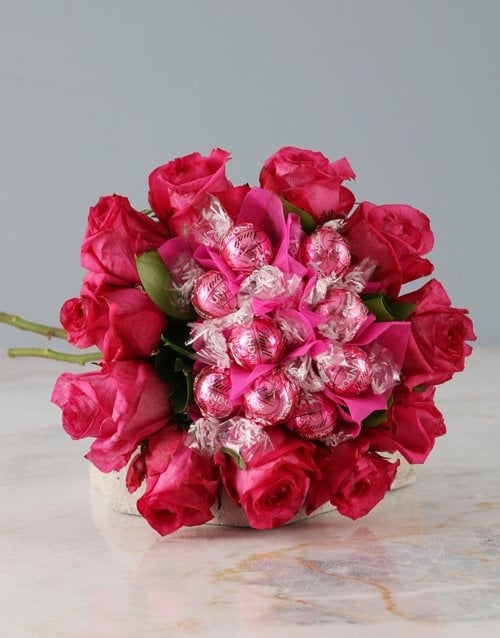 Pink Rose And Lindt Bouquet (Standard)