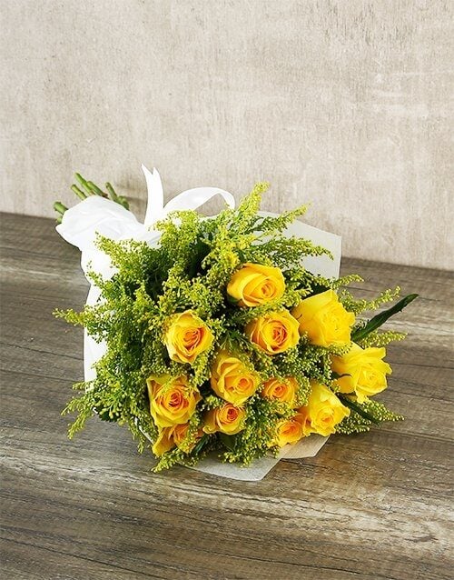 Sunshine Yellow Rose Bouquet (12 Roses)