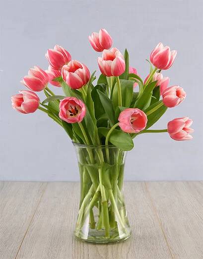 Pink Tulips in a Clear Vase