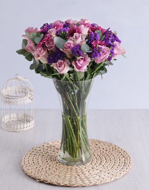 Roses & Sprays In Clear Flair Vase (Small)