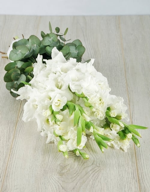 White Gladiolus and Mixed Greens Bouquet (Small)