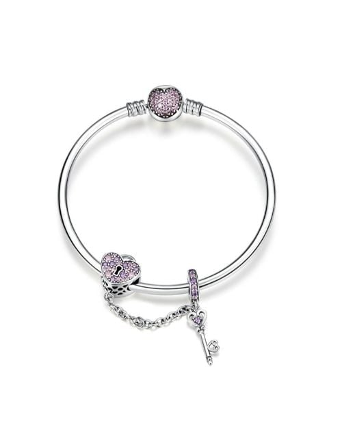 Silver Heart and Key Bracelet