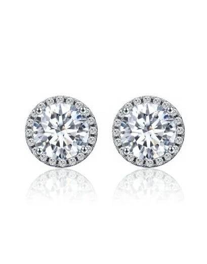 Shining Silver Halo Round Studs