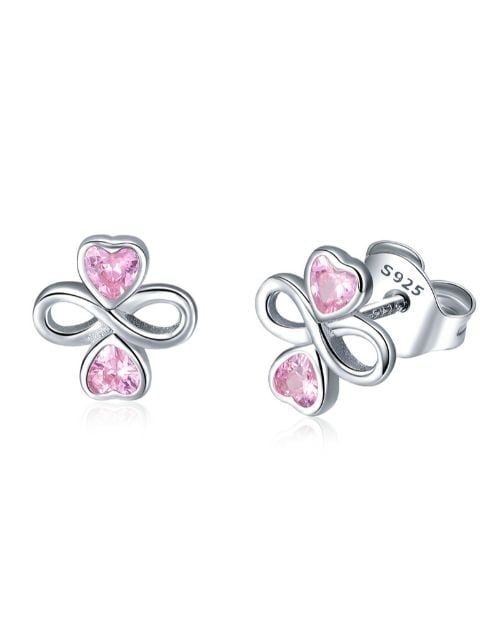 Pink Infinity Hearts Silver Studs