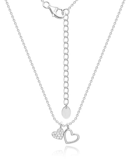 Silver Double Heart Pave Necklace