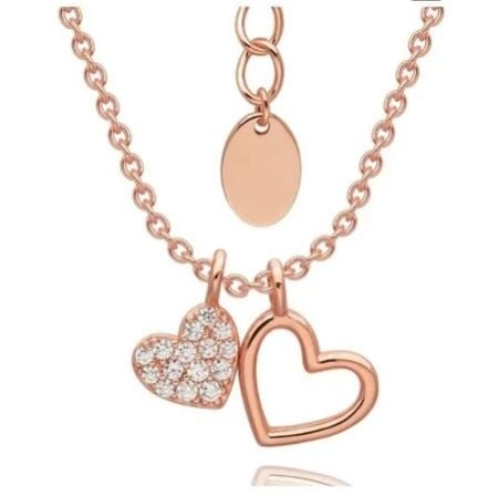 Rose CZ Double Heart Pave Necklace