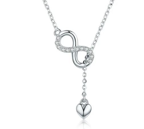 Silver Infinity Drop Heart Slider Necklace (SILVER)