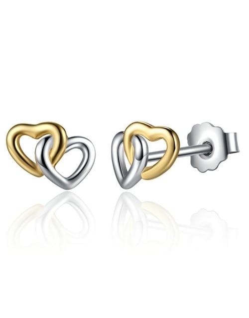 Silver And Gold Linked Hearts Studs