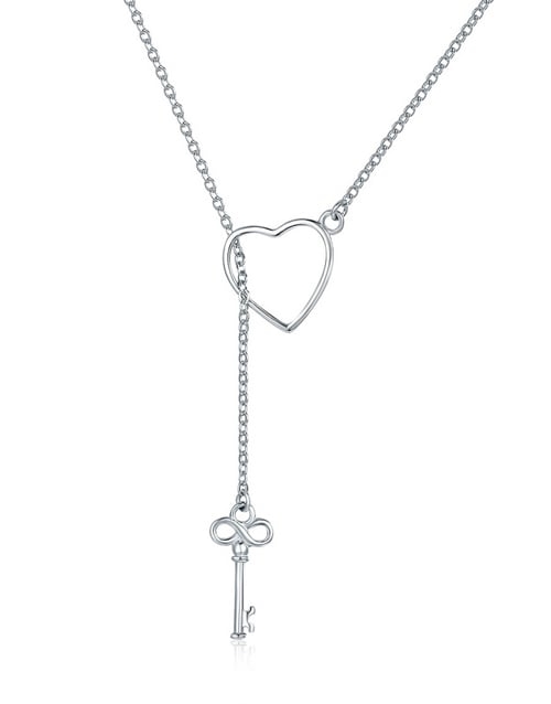 Silver Heart And Key Slider Necklace