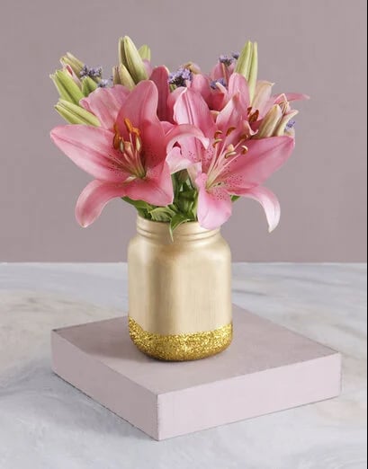 Asiflorum Lilies in Gold Consol Jar
