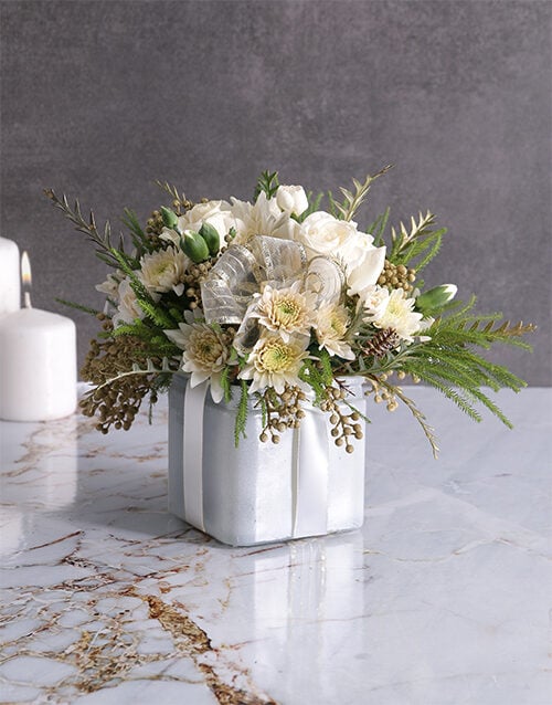 Radiant White Florals in Square Vase