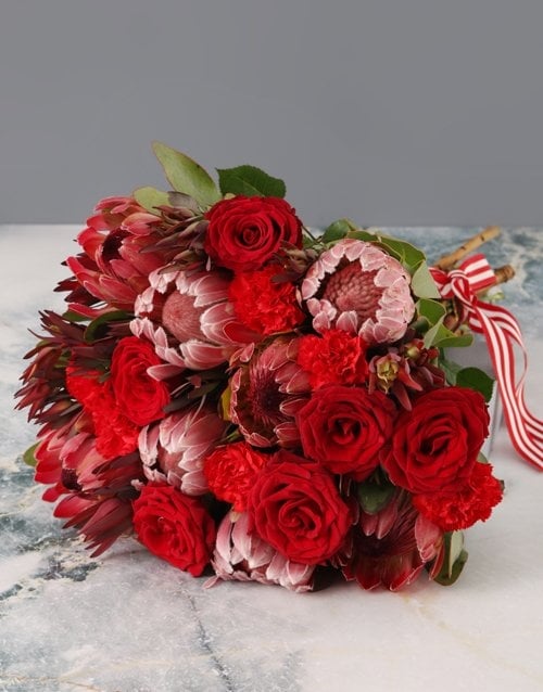 Mixed Proteas And Red Roses (Standard)