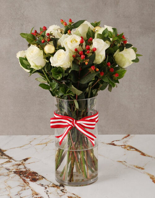 Tis The Season White Rose Bouquet (Standard)