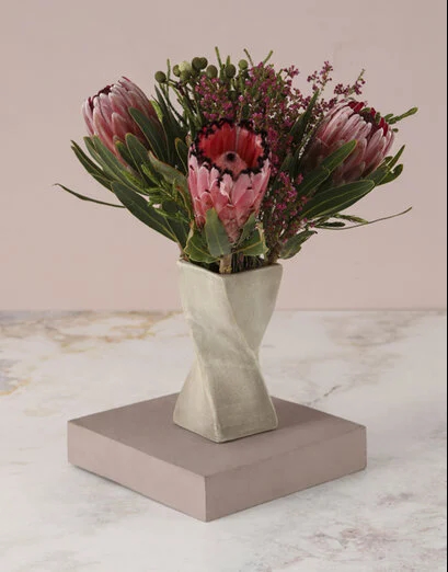 Pretty Proteas In Twisty Vase
