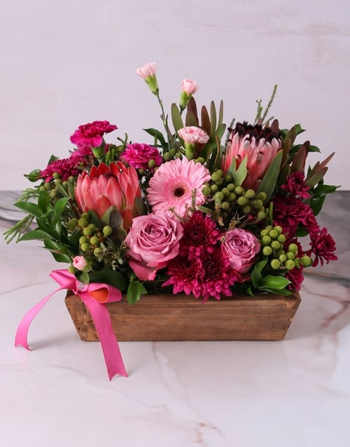 Shades Of Pink Proteas In Crate (Standard)