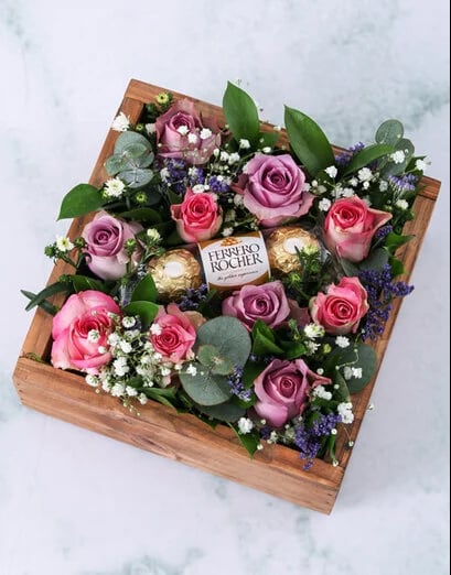 Magical Mixed Rose And Ferrero Crate